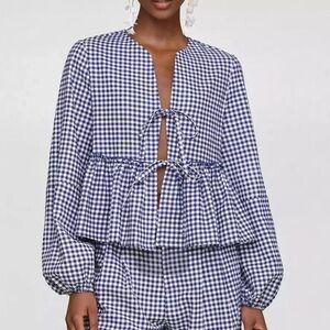 Avec Les Filles Navy Gingham Blouse